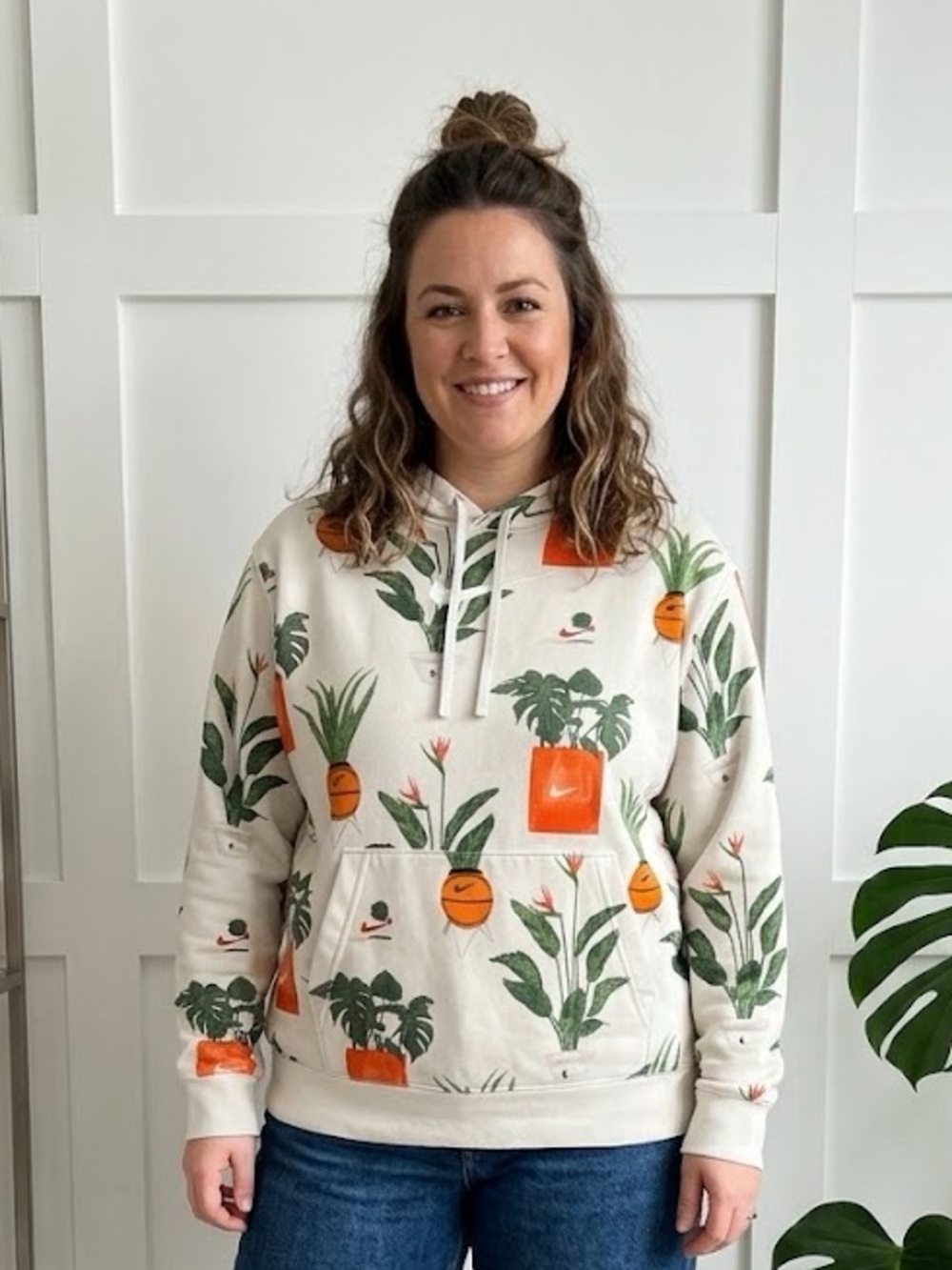Nike Botanical Basketball Plant Print Fleece Hoodie Monstera Sweatshirt Large